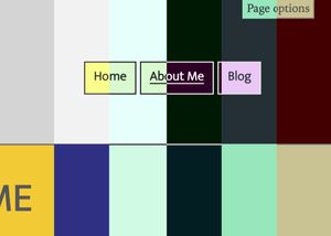 A composite screenshot of the top part of this webpage in each of the six implemented color/contrast combinations.